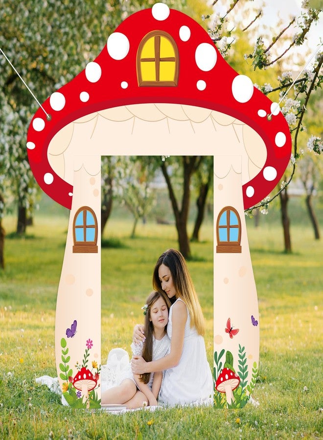 Oitnlaughter Mushroom Shaped Porch Banner Mushroom Birthday Party Hanging Decoration Wonderland Forest Fairy Themed Entrance Door Banner Backdrop for Jungle Woodland Baby Shower Birthday Photo Props Supplies - Image 4